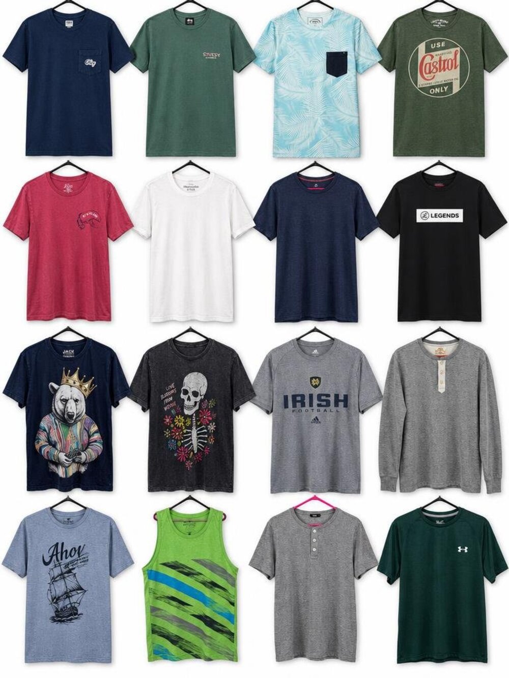 Men's Tee Fashion, Trendy, Beach and Athletic Starter Pack / Bundle (16 Shirts)